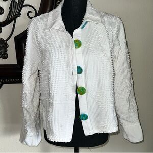 Produce Company Women’s White Chenille Button Down Jacket Coat Size Large VTG